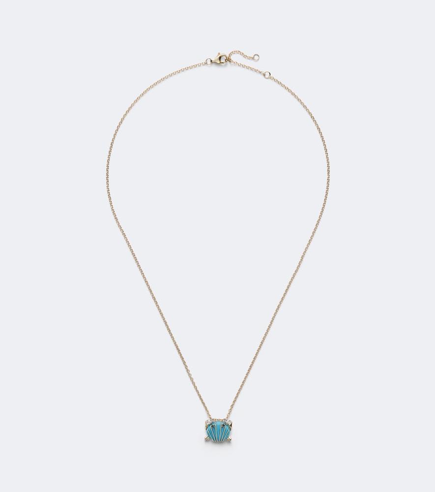 yvonne léon crabe coquillage 9kt gold pendant necklace with turquoise and diamonds