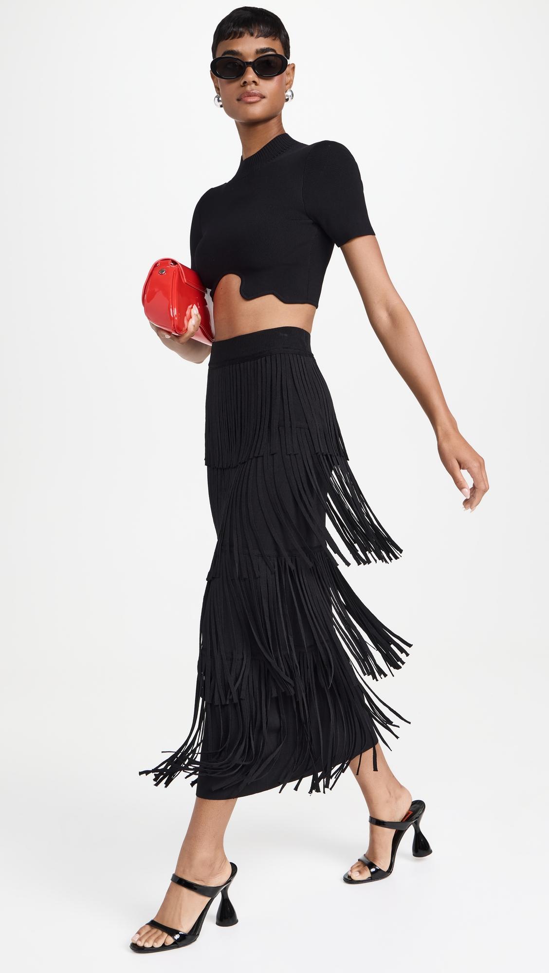 za za knit fringe skirt
