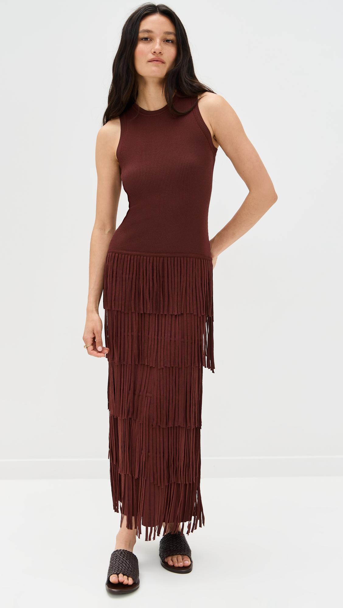 za za sleevless knit fringe dress