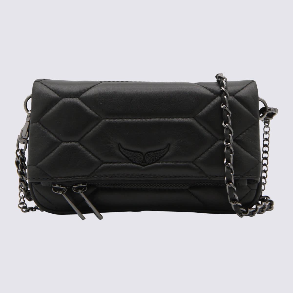 zadig & voltaire black leather rock nano xl shoulder bag