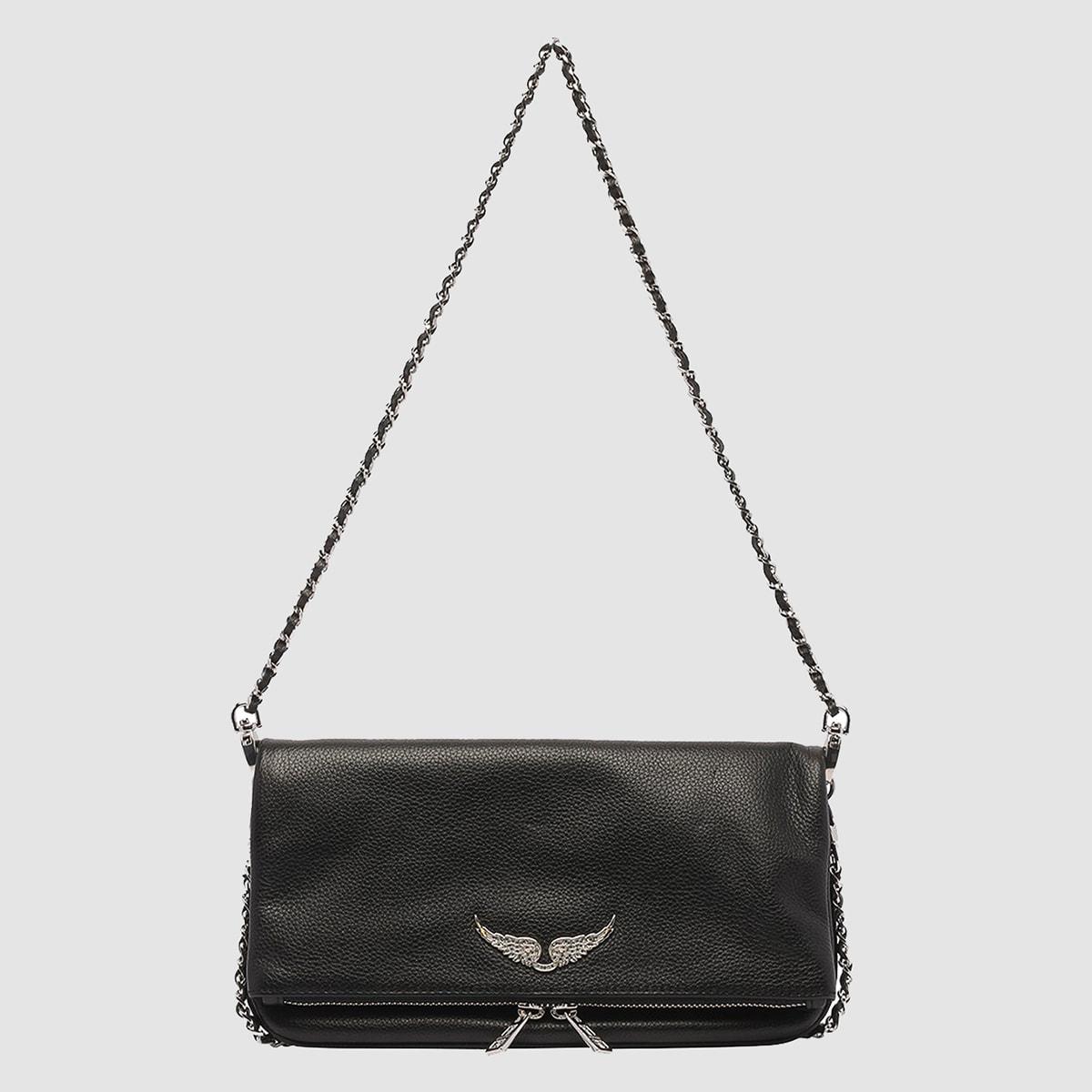 zadig & voltaire black leather rock shoulder bag