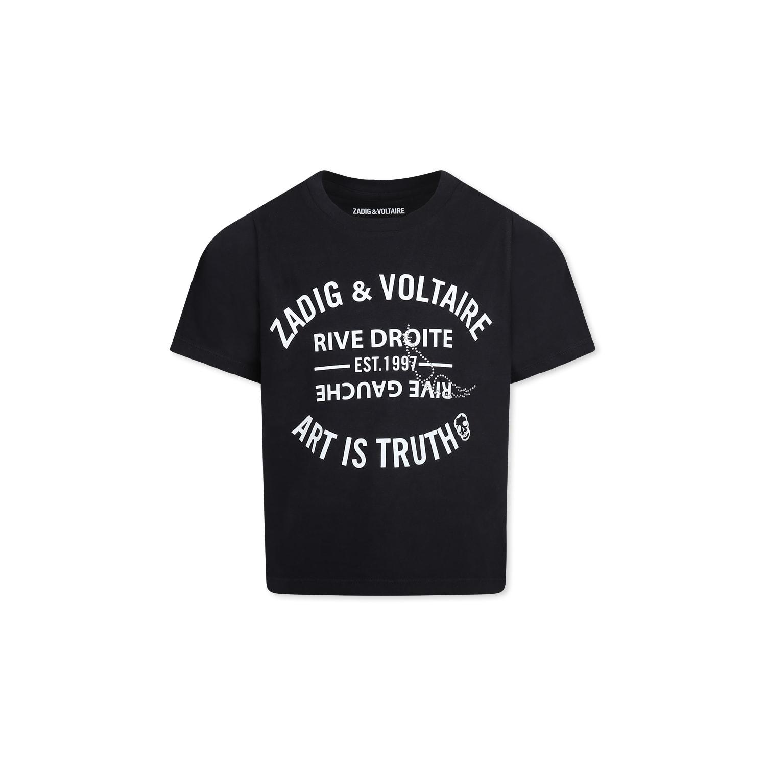 zadig & voltaire black t-shirt for girl with logo and writing