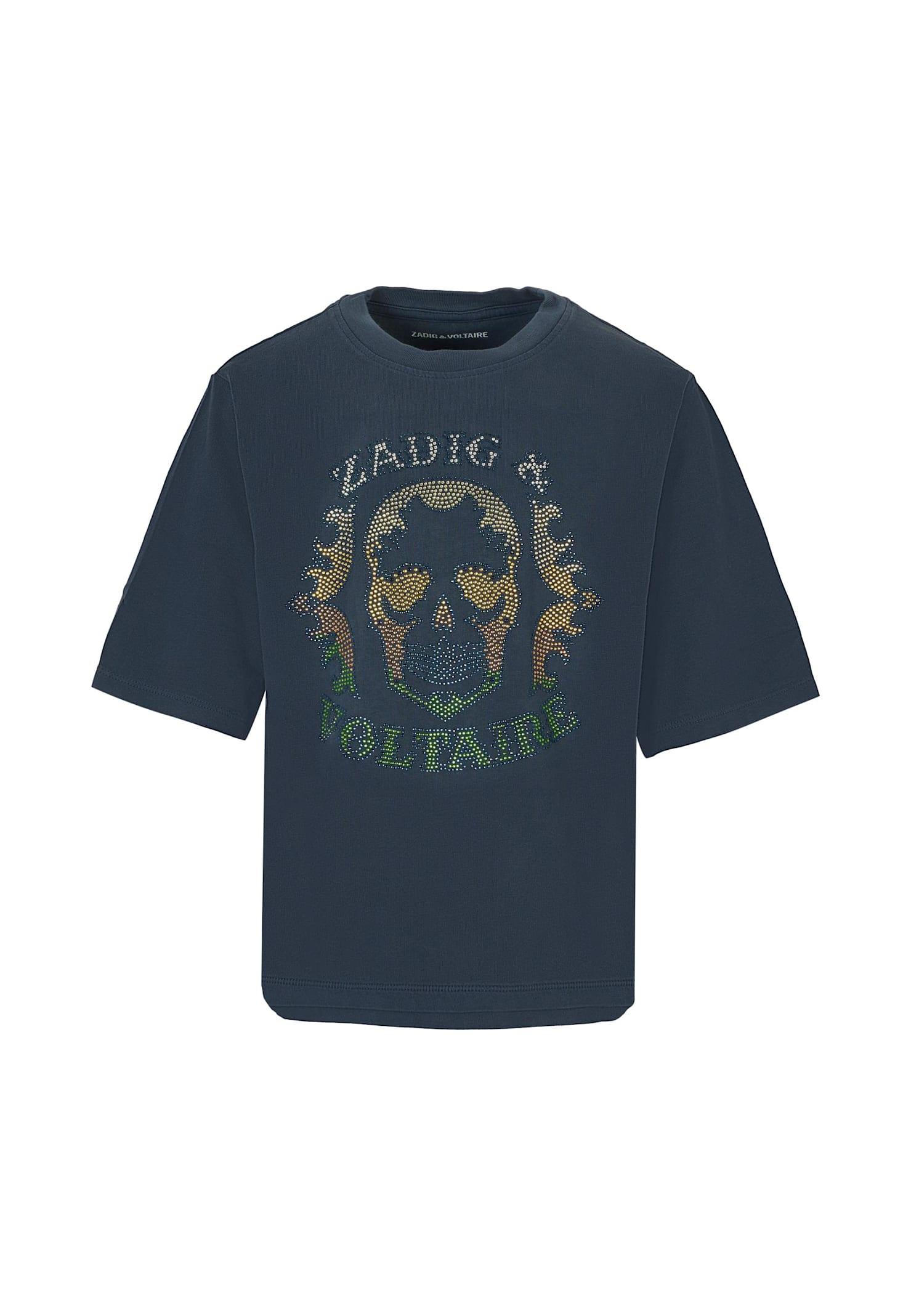 zadig & voltaire blue t-shirt for girl with skull
