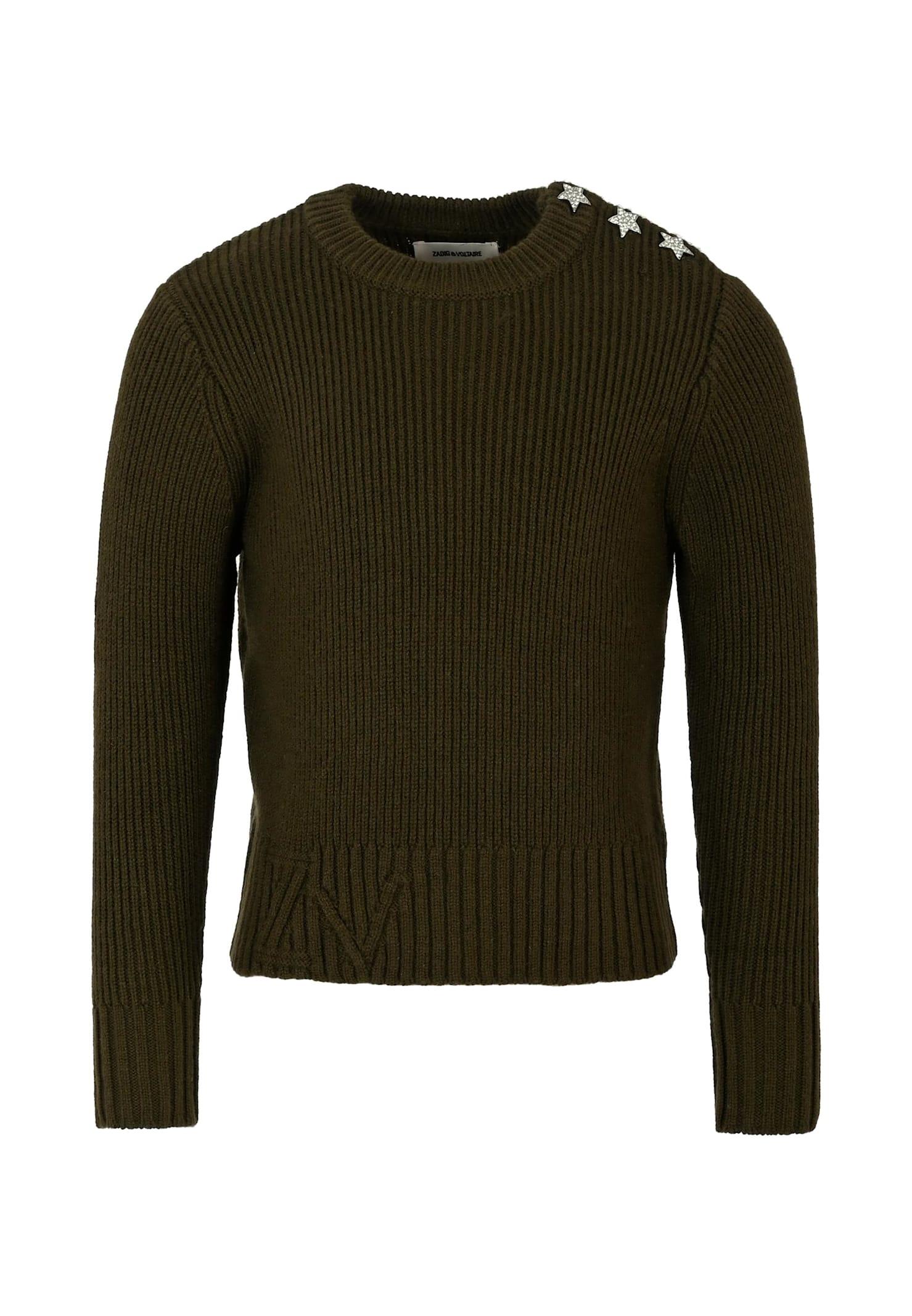 zadig & voltaire green sweater for girl with stars