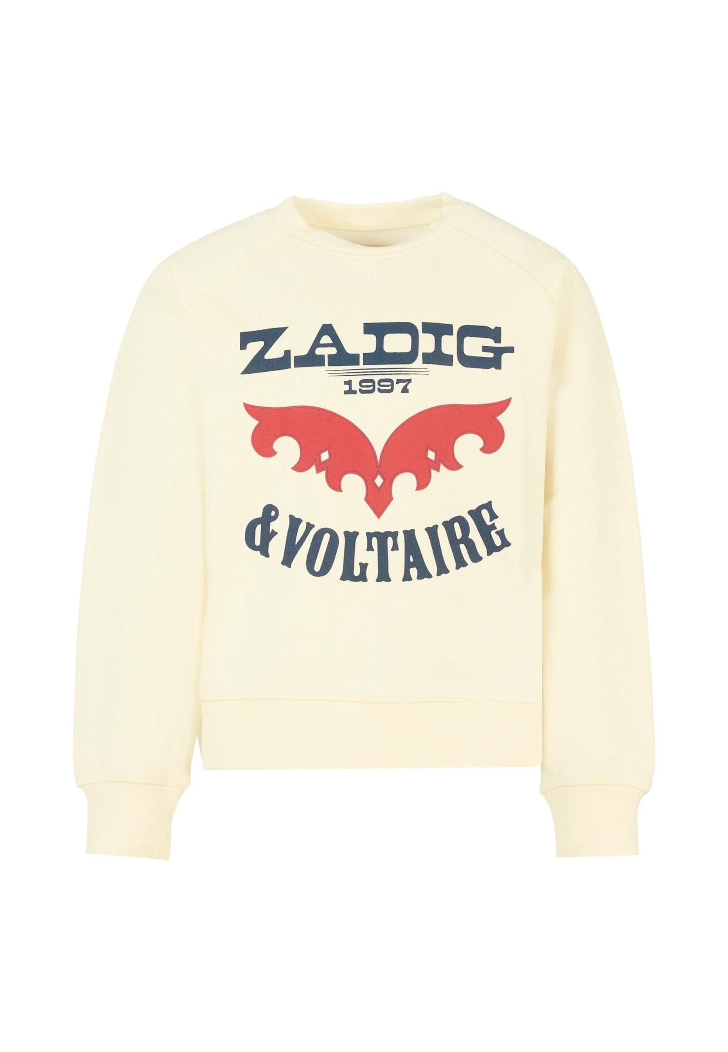 zadig & voltaire ivory sweatshirt for girl with logo