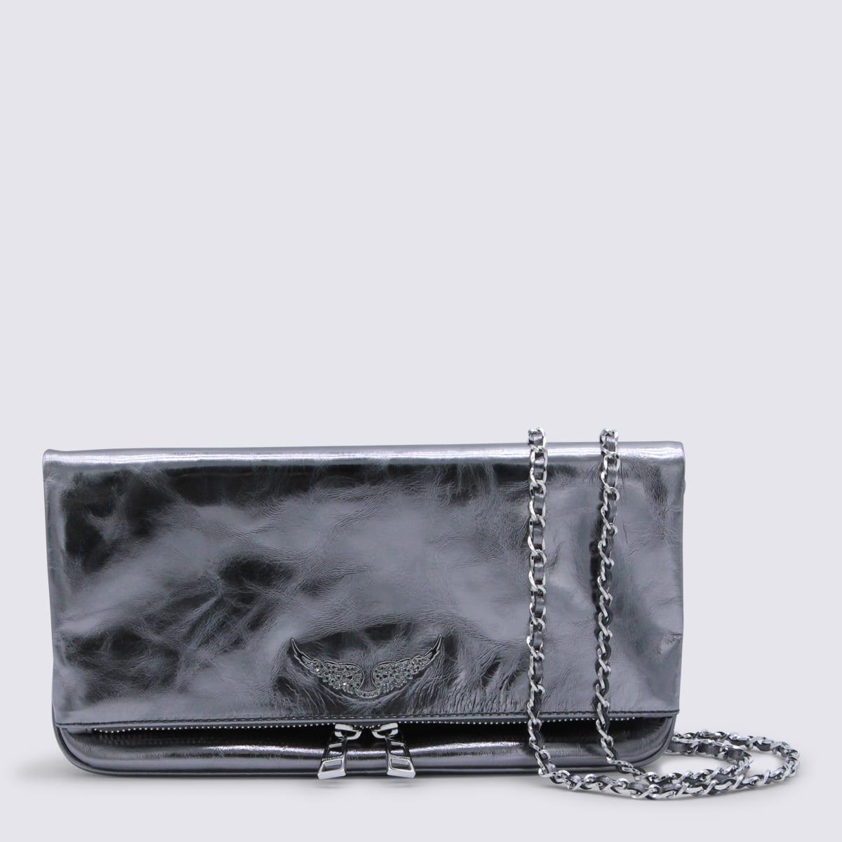 zadig & voltaire silver leather rock vintage metal shoulder bag