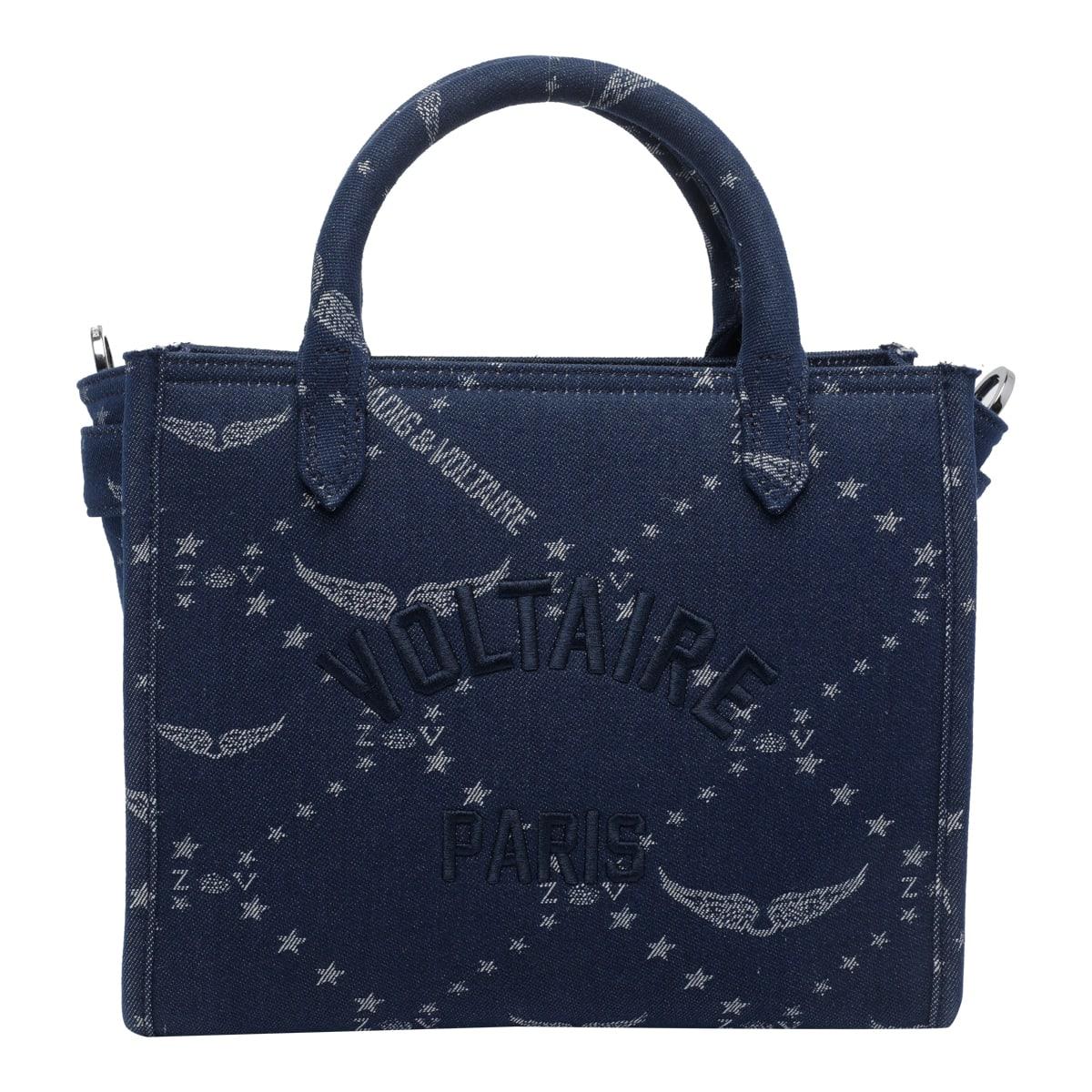 zadig & voltaire xs denim angel monogram tote bag