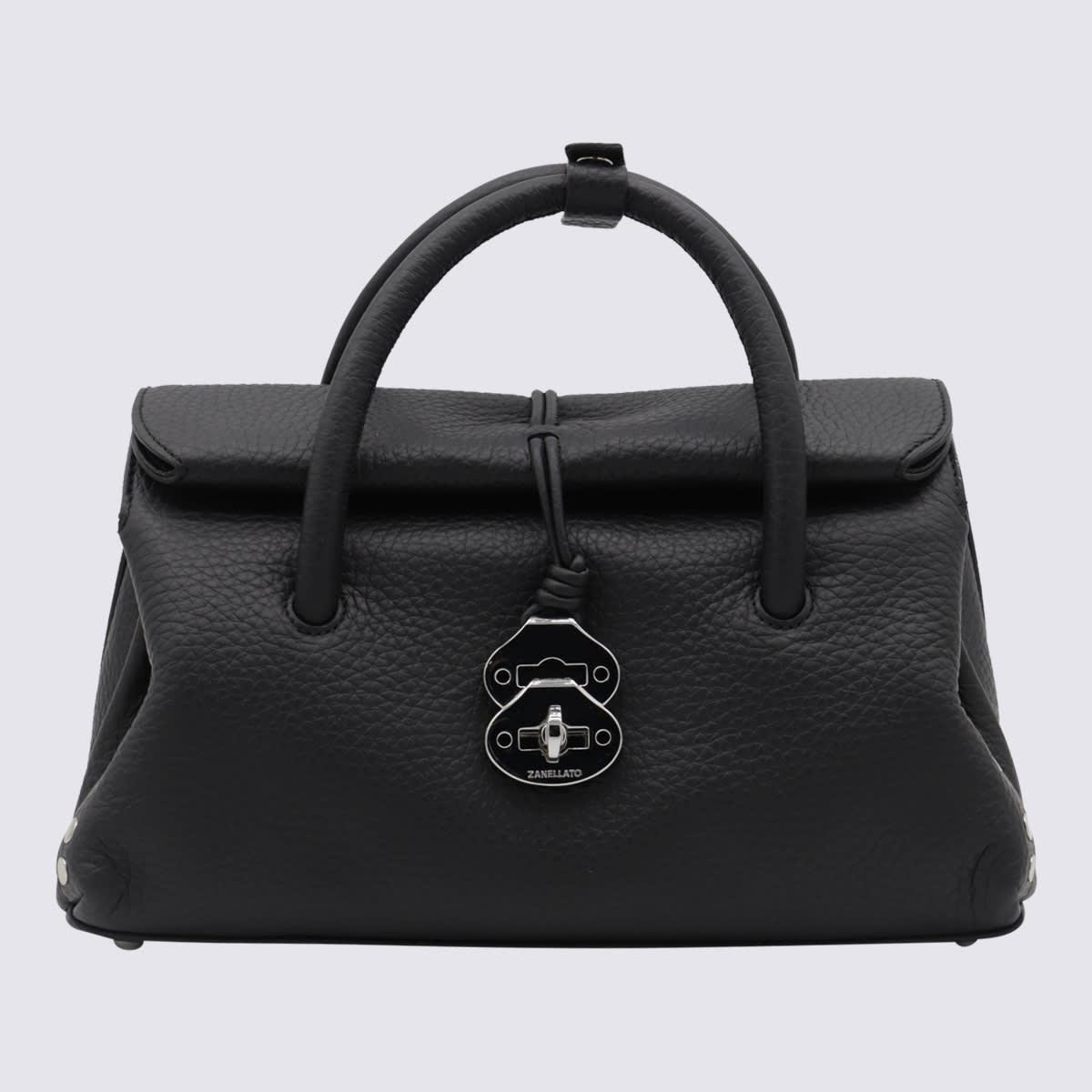 zanellato black leather dotta top handle bag