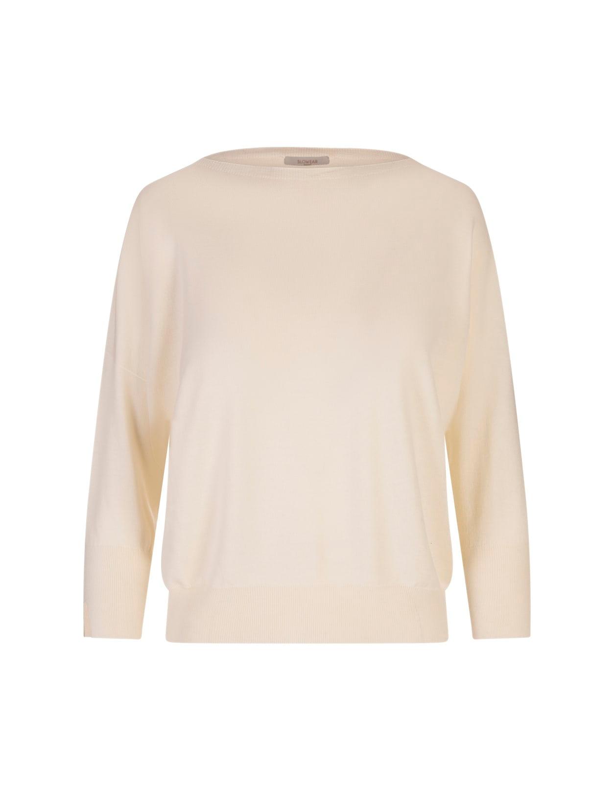 zanone white basic sweater with boat neckline