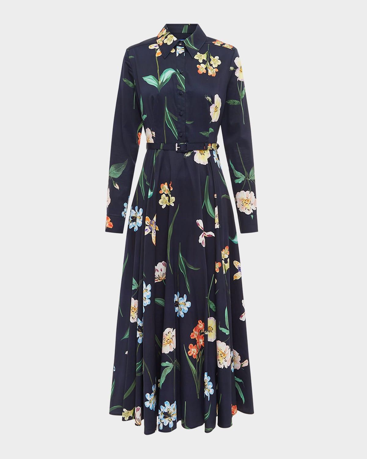 zara belted floral-print cotton midi shirtdress