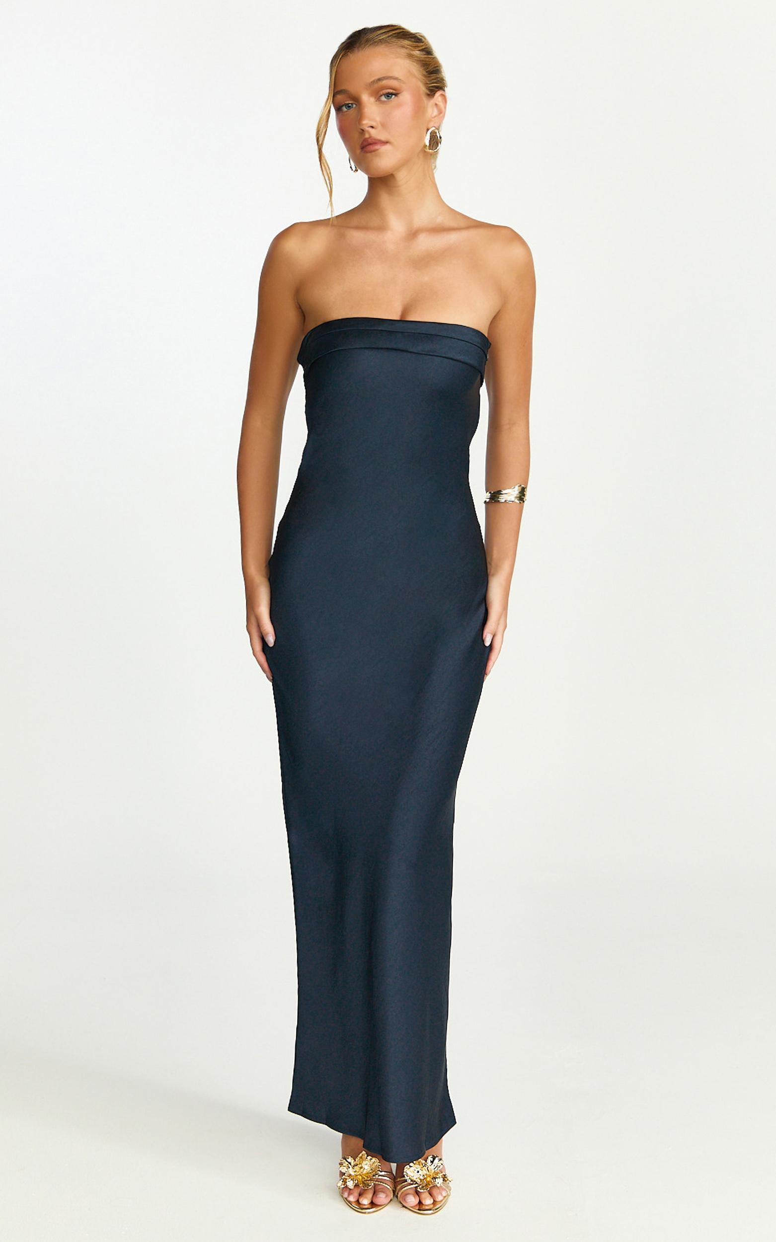 zaya midi dress - strapless satin slip dress in navy