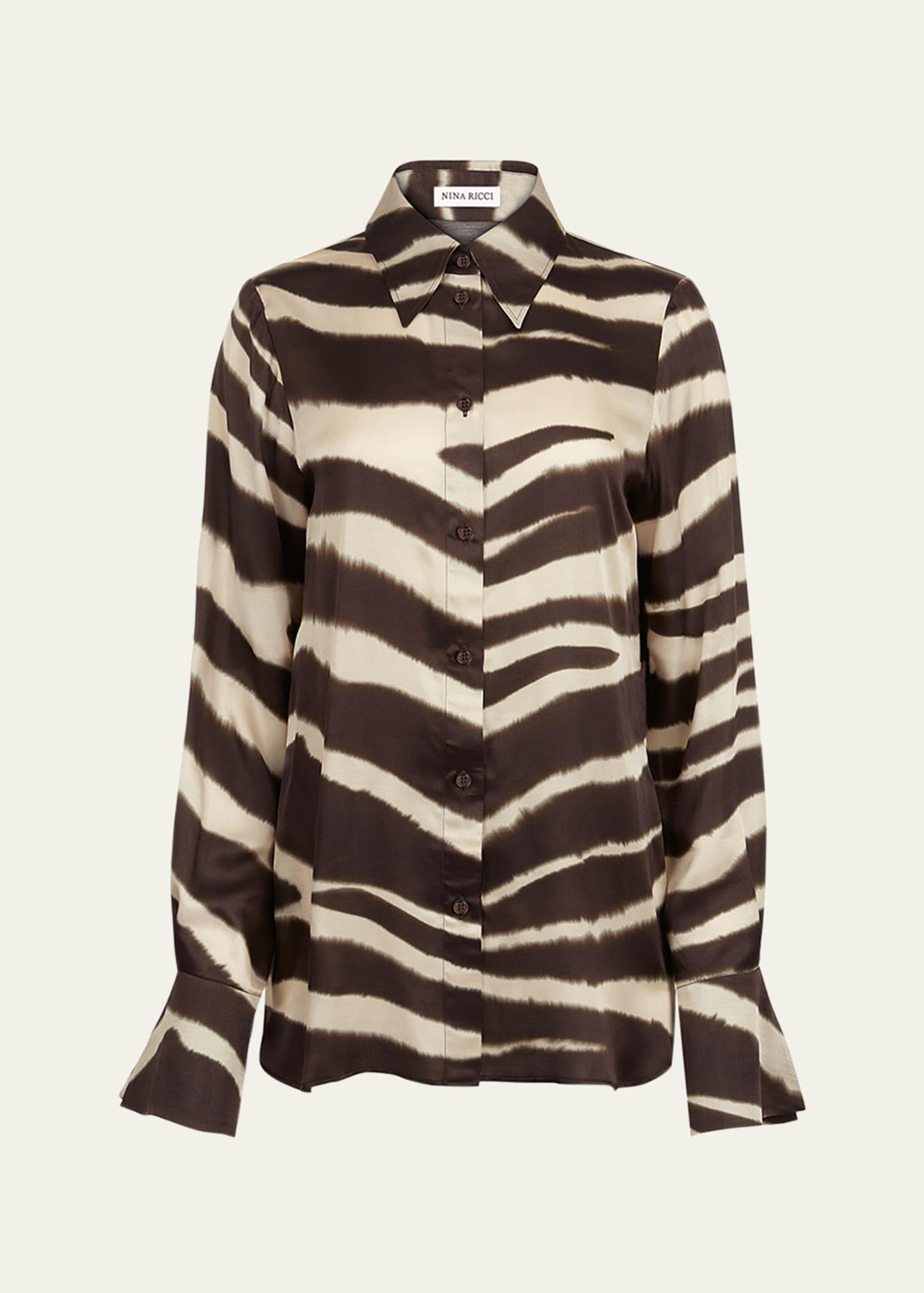 zebra-print satin button-down blouse