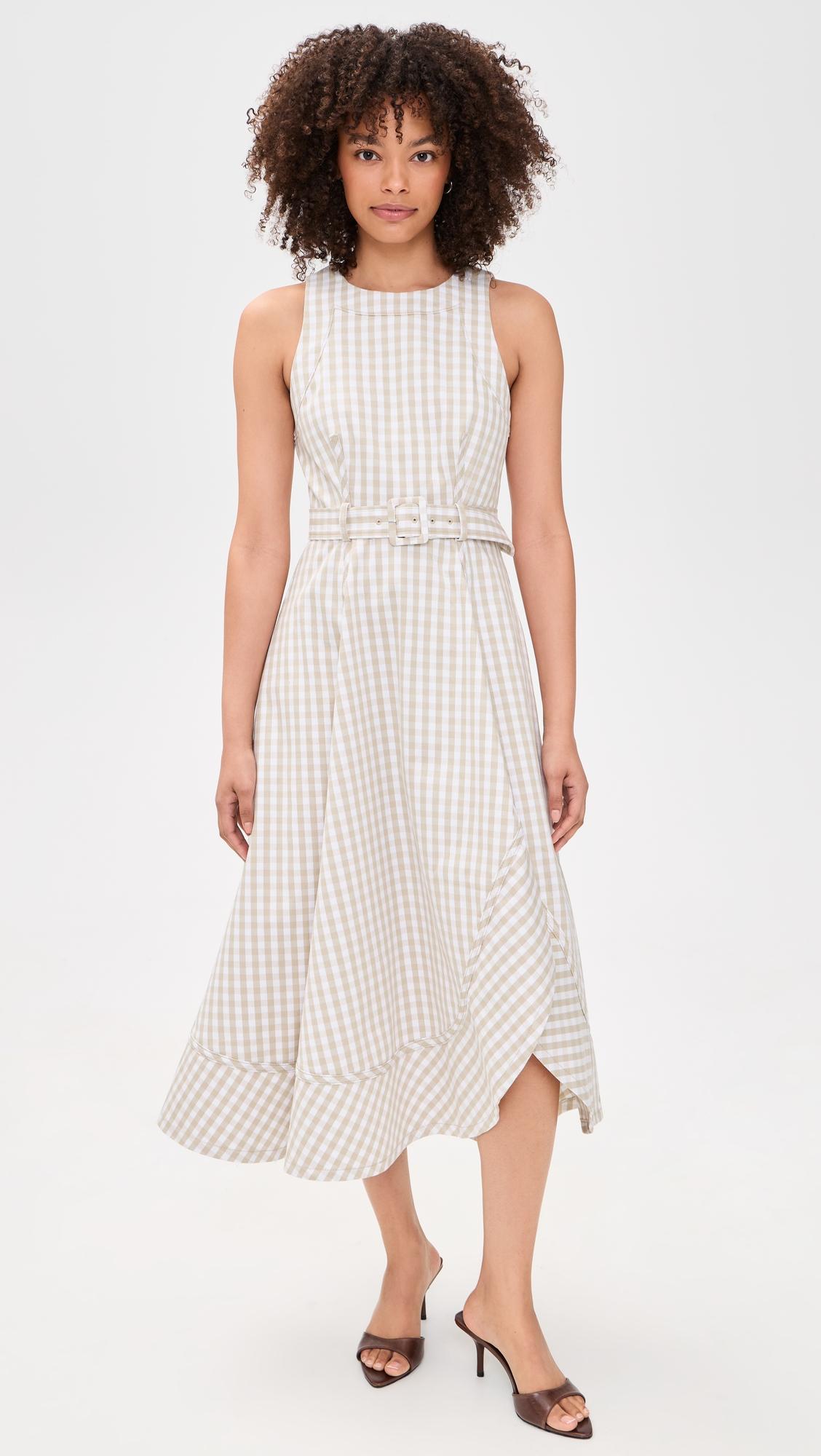 zelda gingham denim midi dress