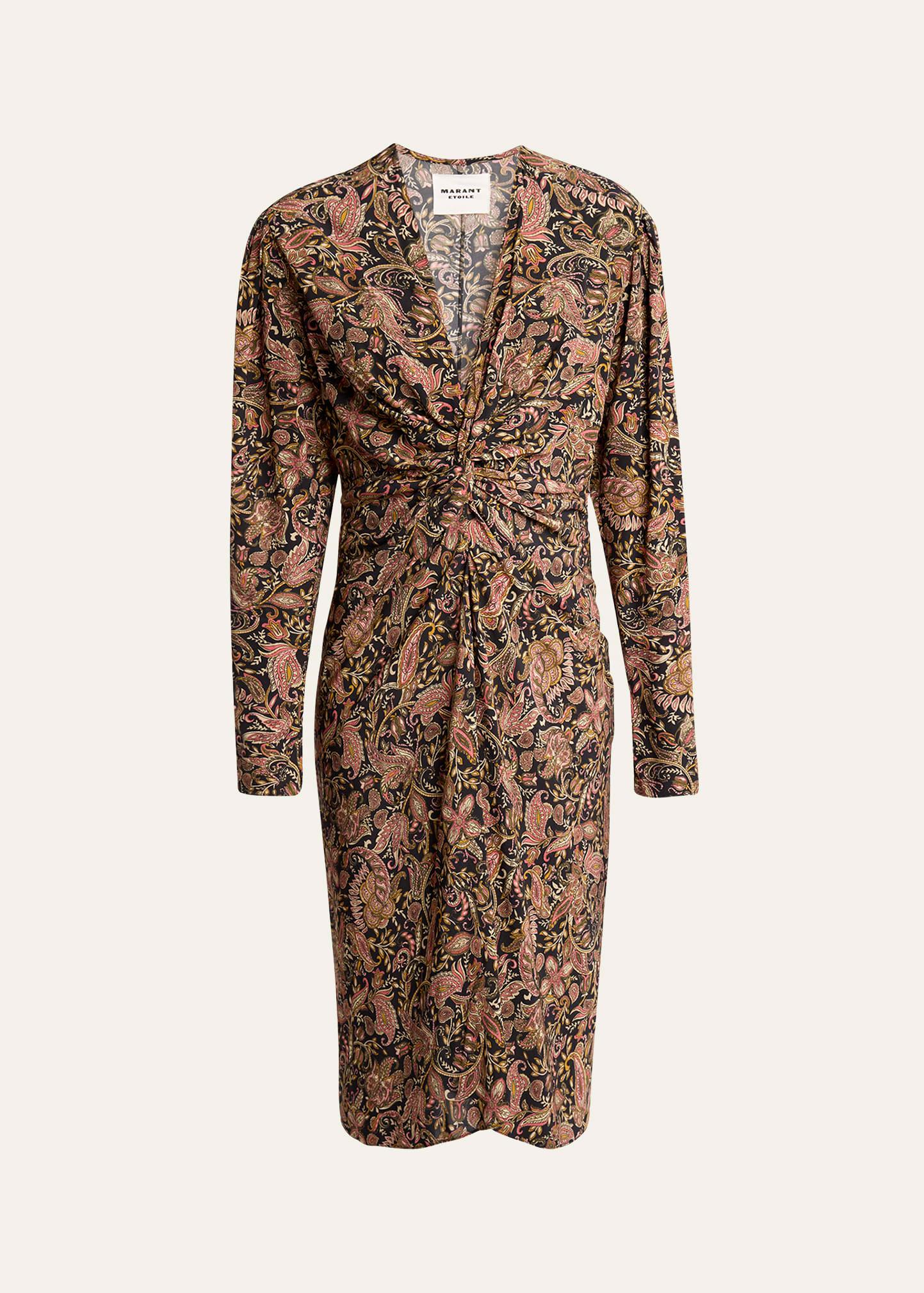 zeliha paisley twist front midi dress