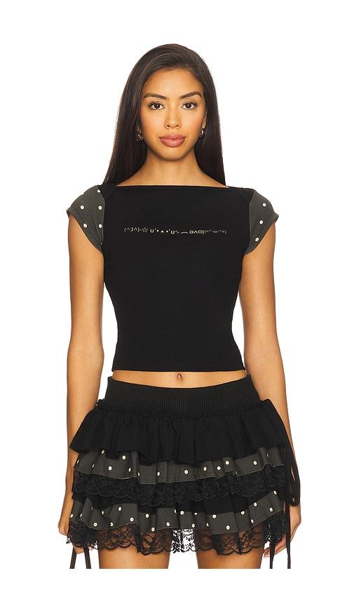 zemeta boat neck polka black top in black.