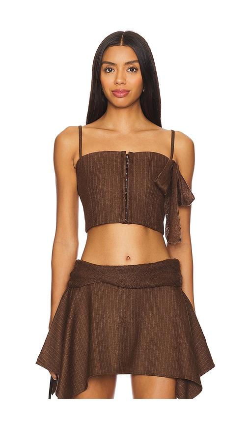 zemeta my bow pin stripe corset top in brown.