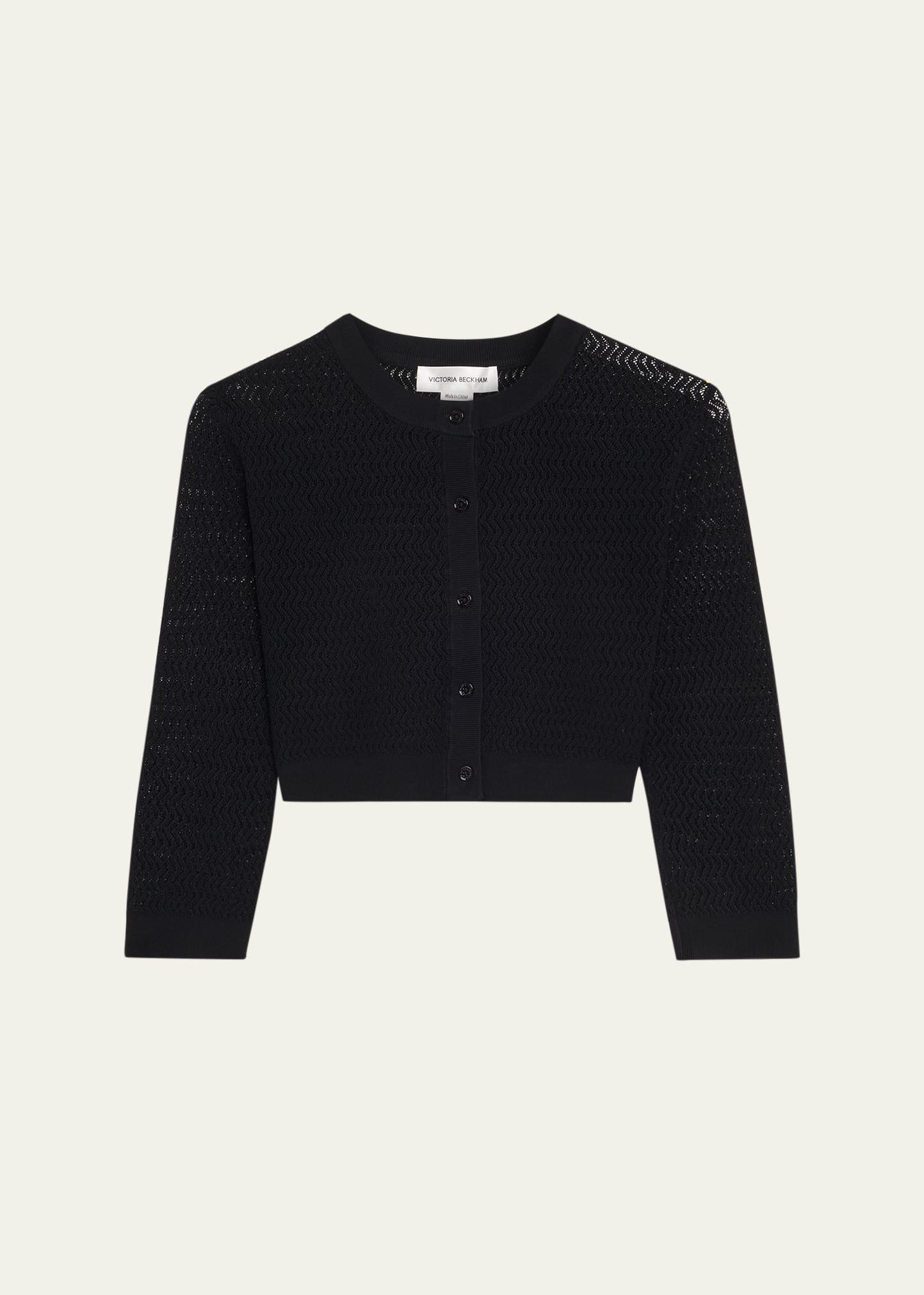 zig-zag knit cropped sleeve cardigan