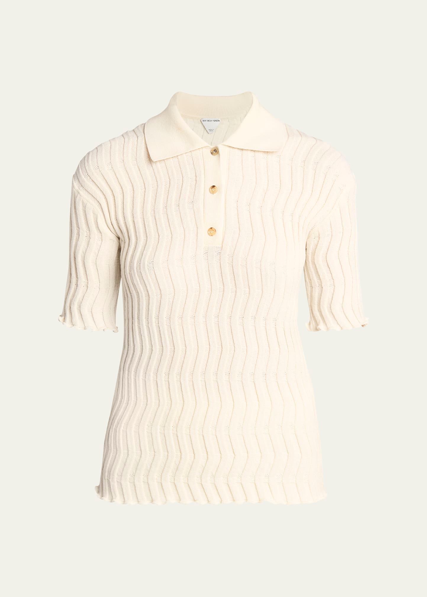 zigzag knit short-sleeve polo top