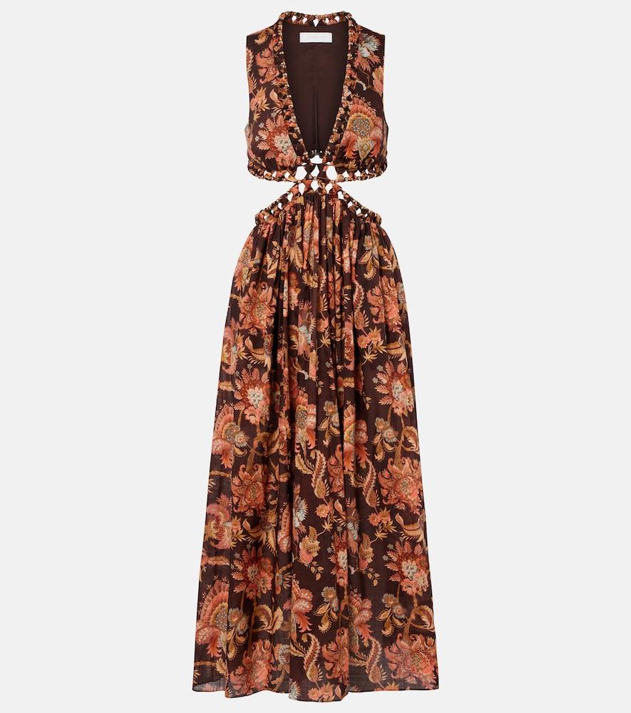 zimmermann aster cutout floral cotton midi dress