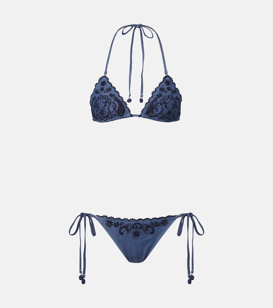zimmermann aster embroidered denim bikini