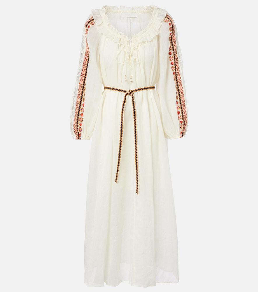 zimmermann aster embroidered ramie maxi dress