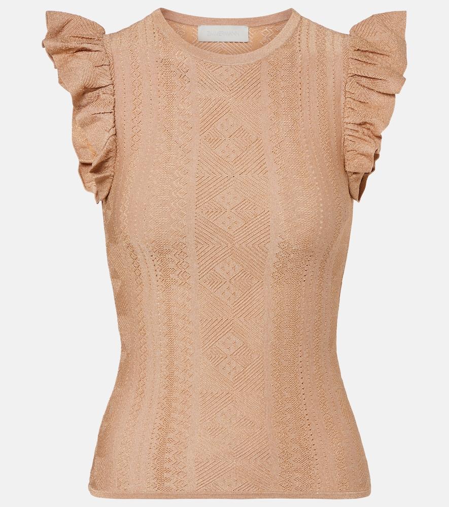 zimmermann aster ruffled pointelle lamé top