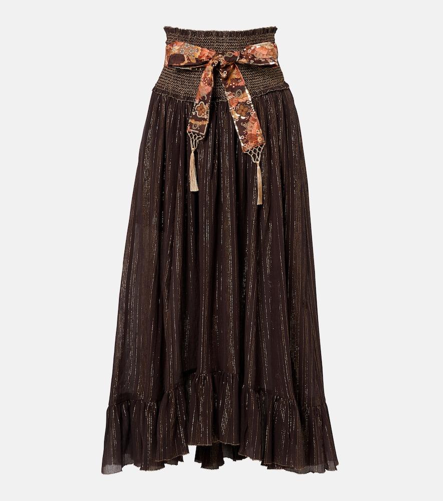 zimmermann aster shirred cotton and silk lamé midi skirt