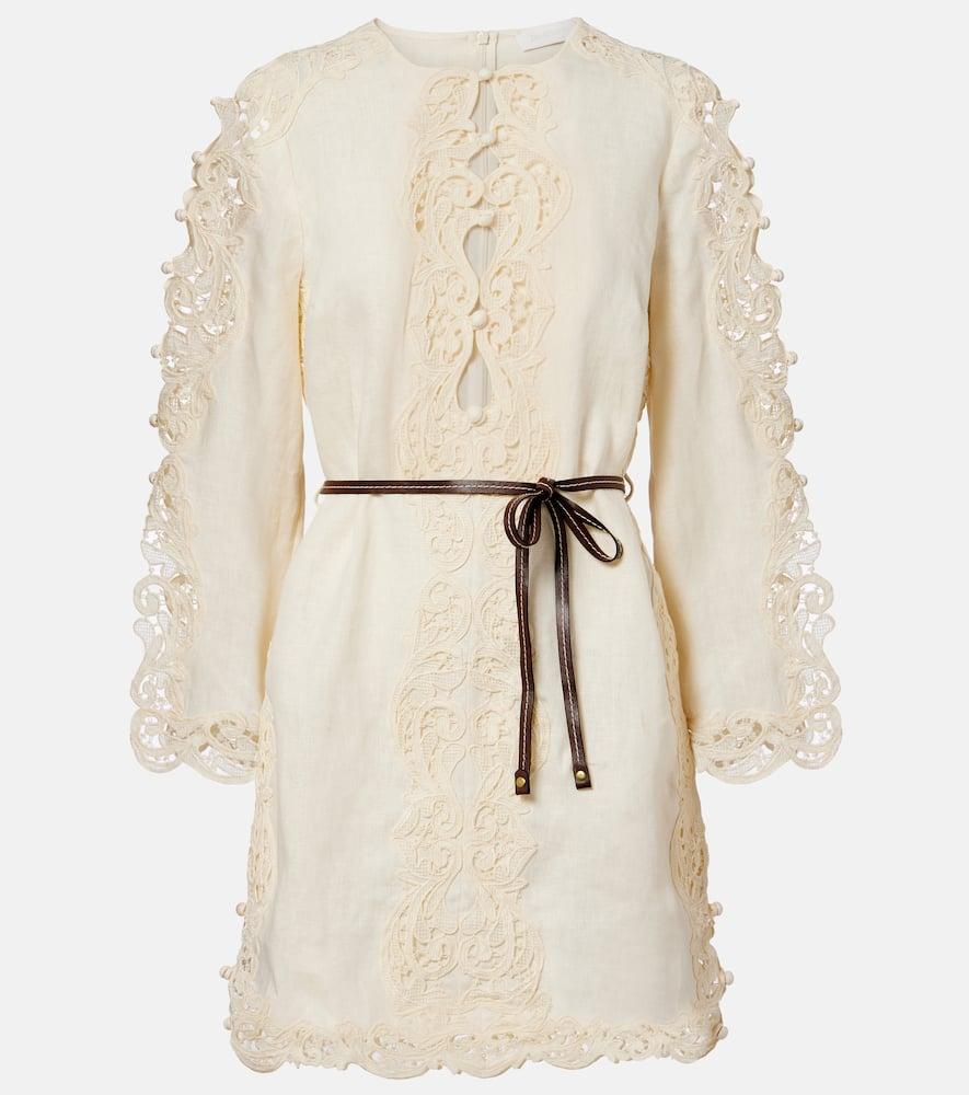 zimmermann awaken belted embroidered linen minidress