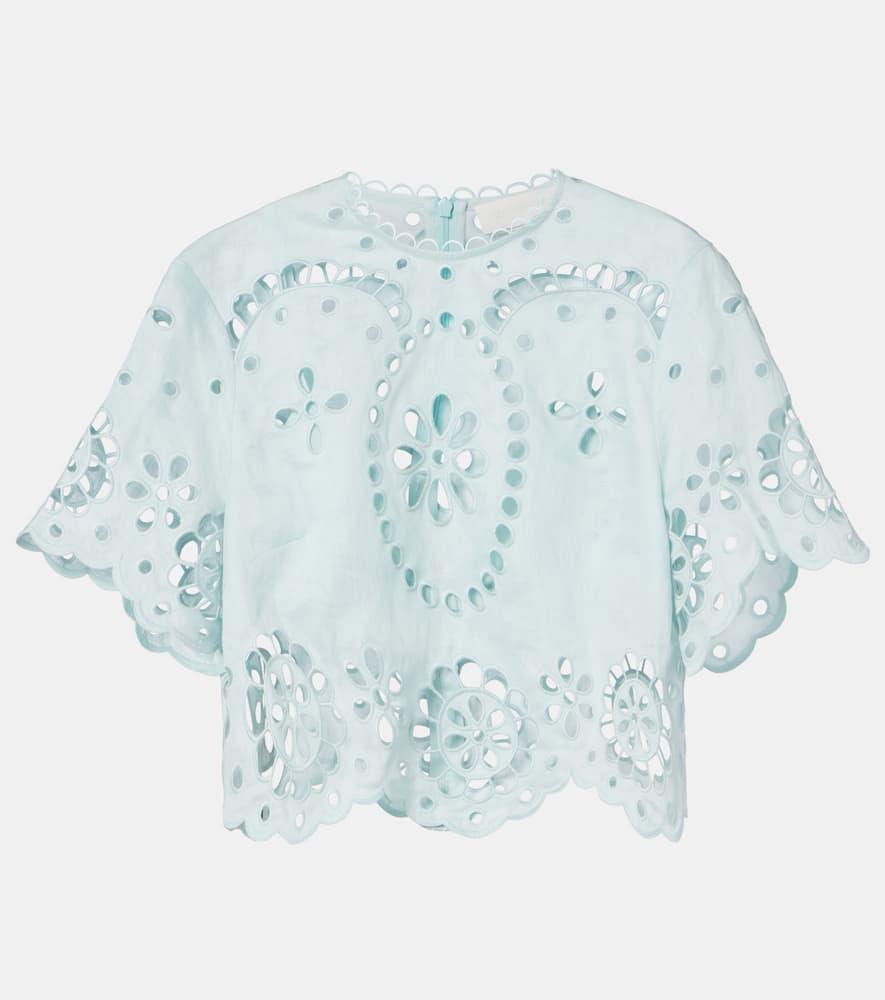 zimmermann awaken embroidered linen crop top