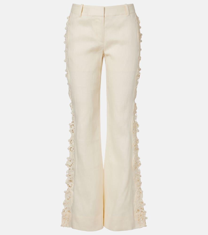zimmermann awaken embroidered linen flared pants