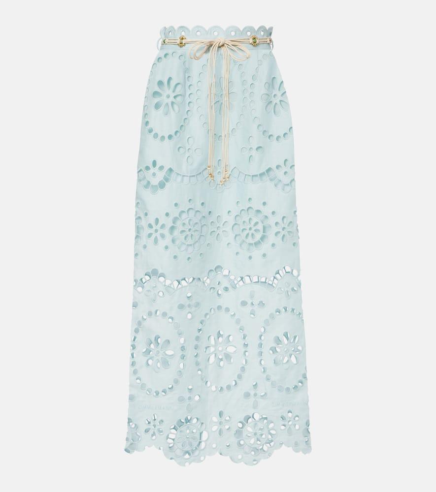 zimmermann awaken embroidered linen midi skirt