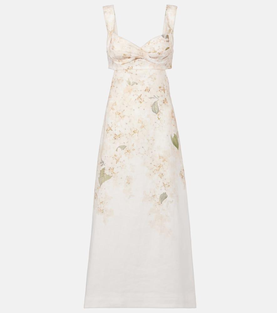 zimmermann balance floral linen midi dress