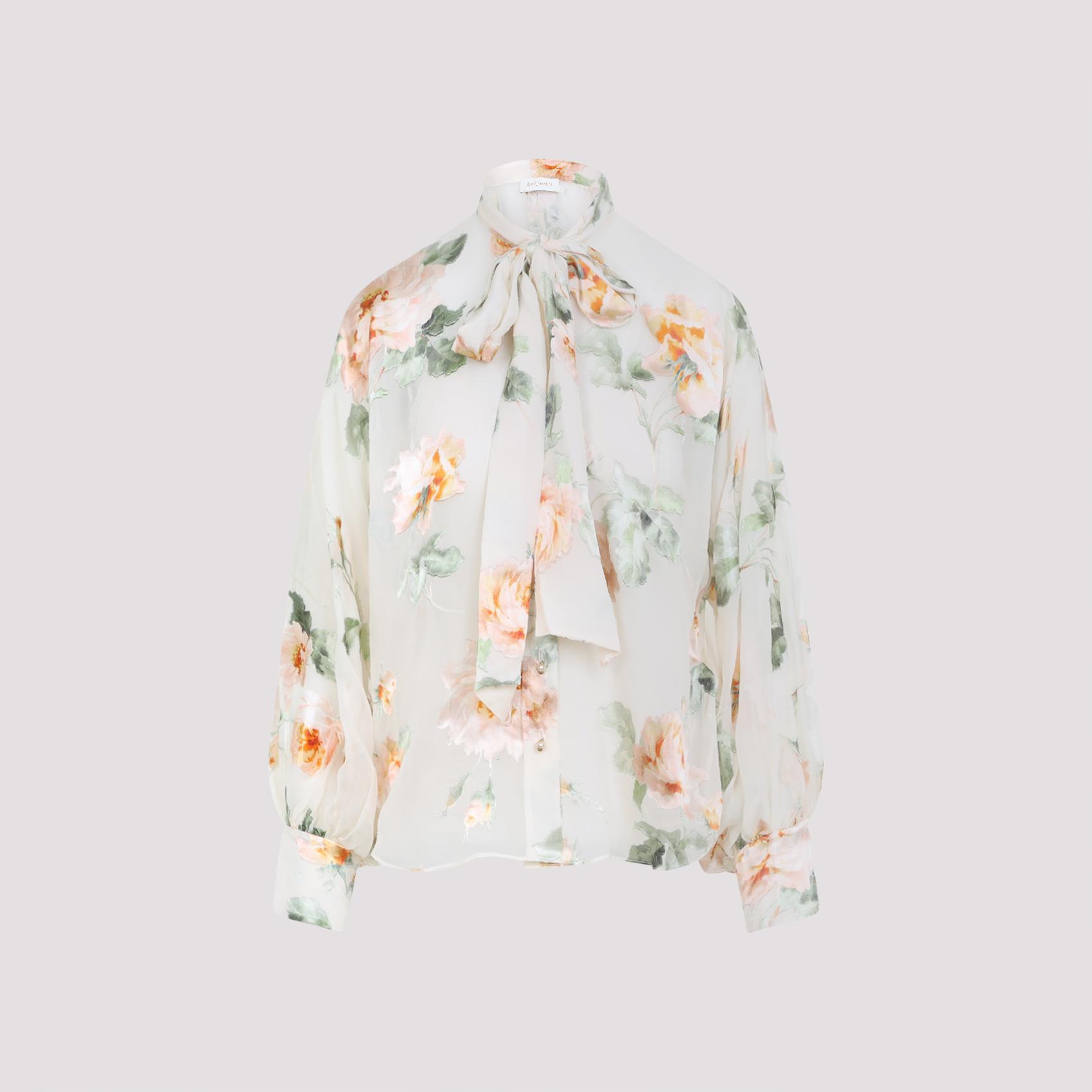 zimmermann carousel burnout blouse nude & neutrals viscose silk tops - women