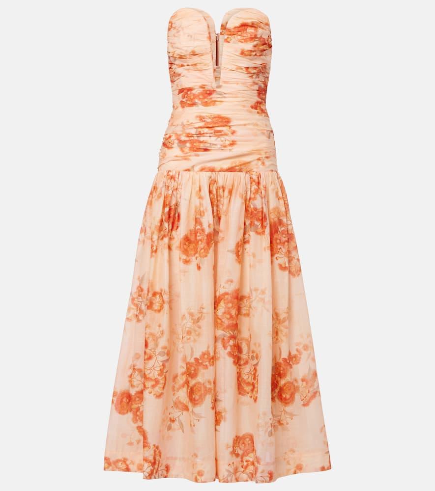 zimmermann cascadian floral strapless midi dress