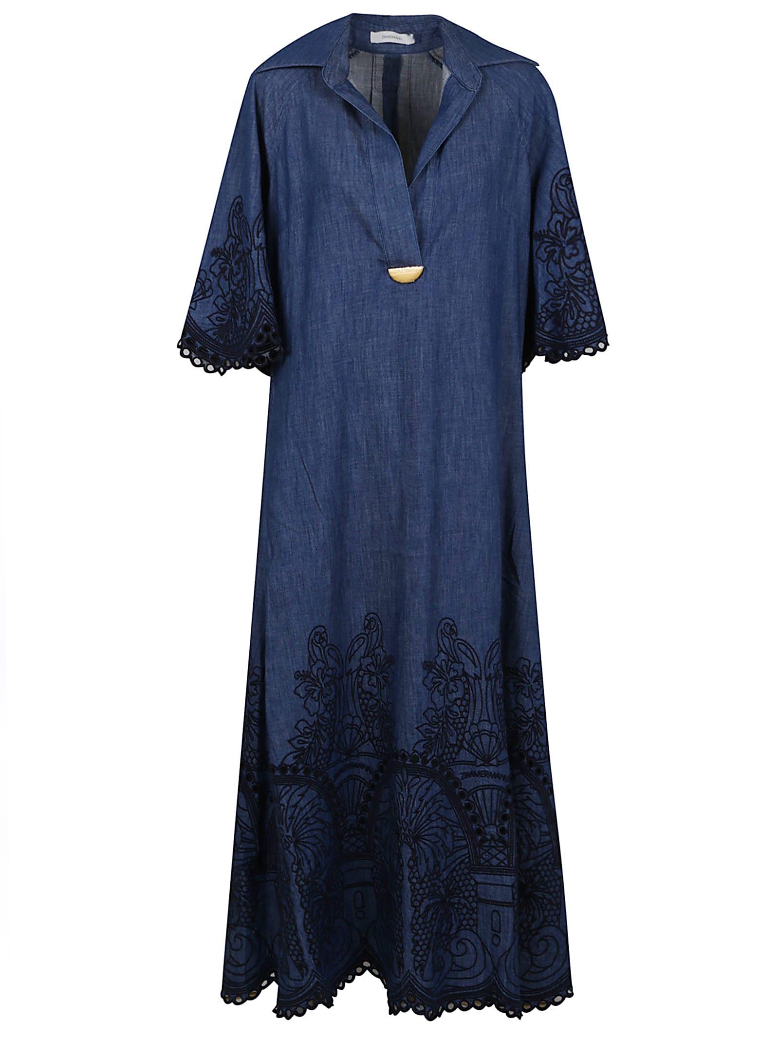 zimmermann coco embroidered denim dress