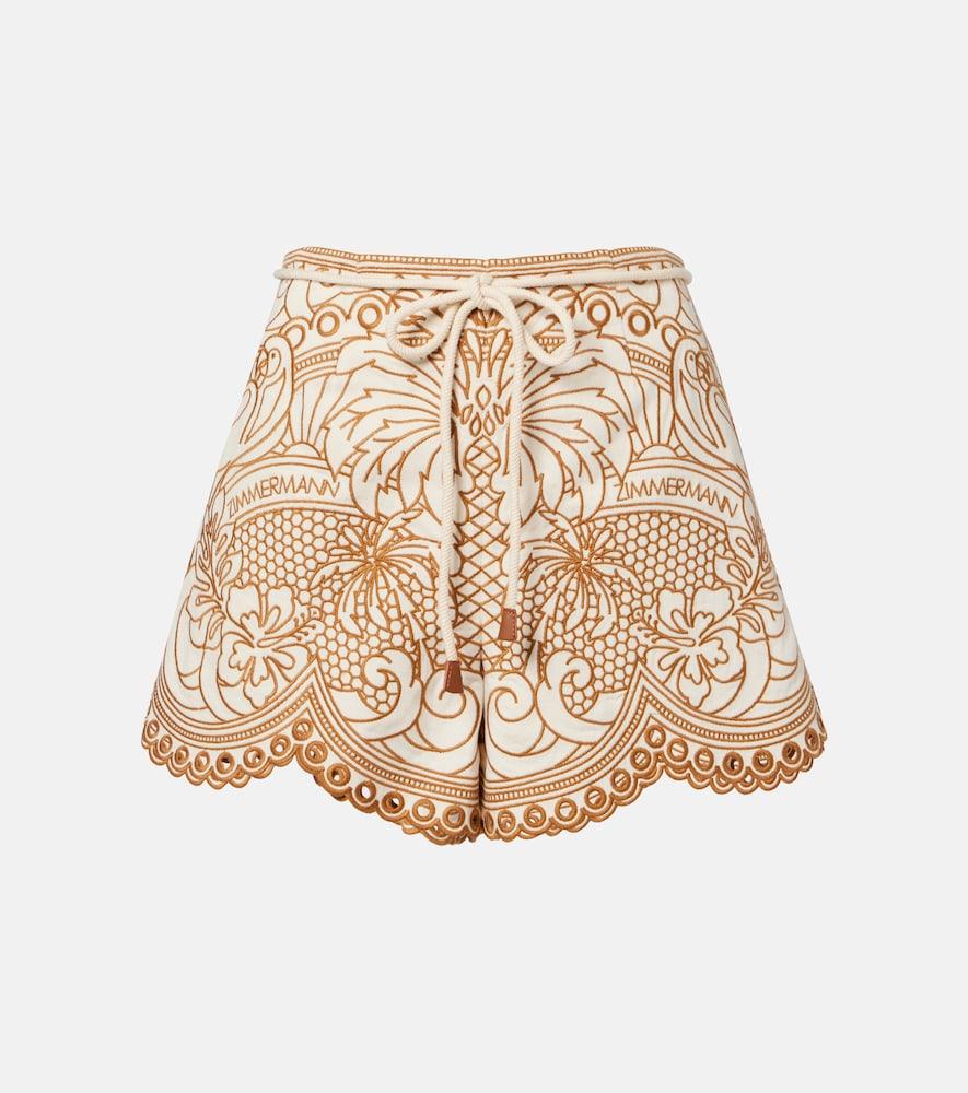 zimmermann como embroidered cotton shorts