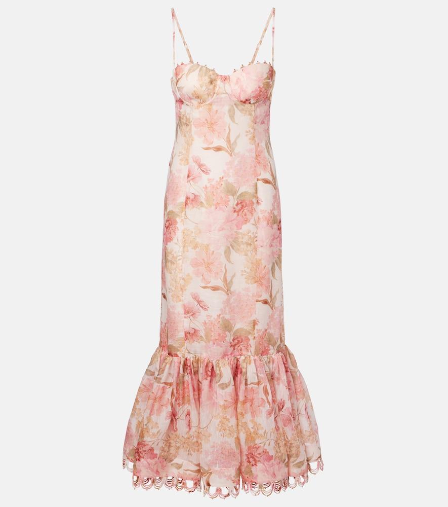 zimmermann como floral linen and silk midi dress