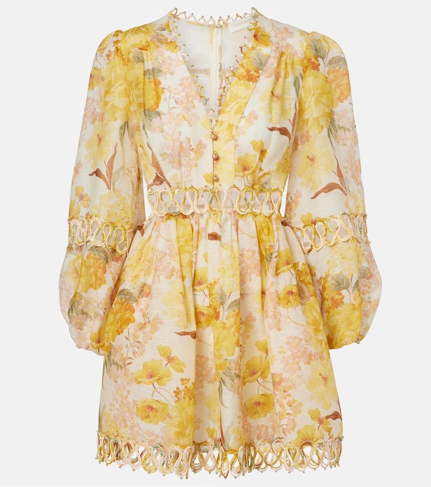 zimmermann como floral linen and silk minidress