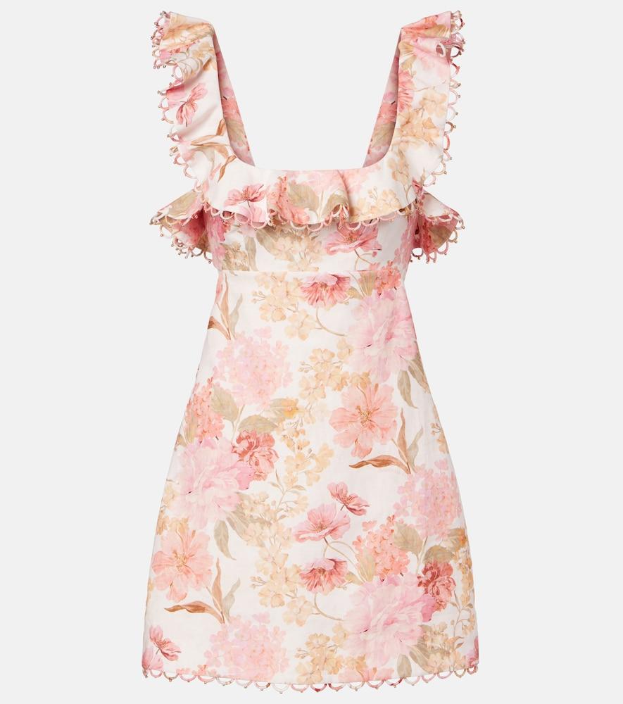 zimmermann como floral ruffled linen minidress