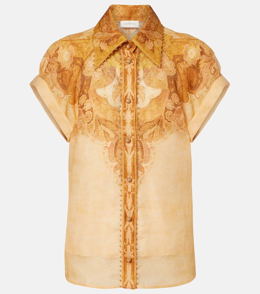 zimmermann como printed linen and silk blouse