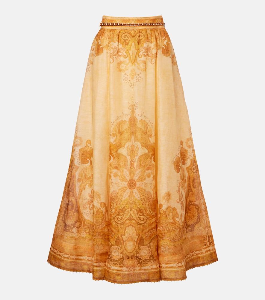 zimmermann como printed linen and silk maxi skirt