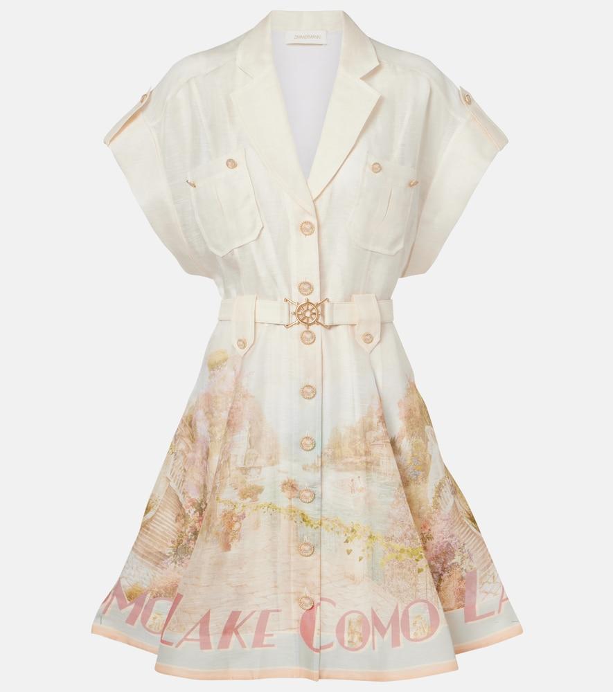zimmermann como printed linen and silk shirt dress