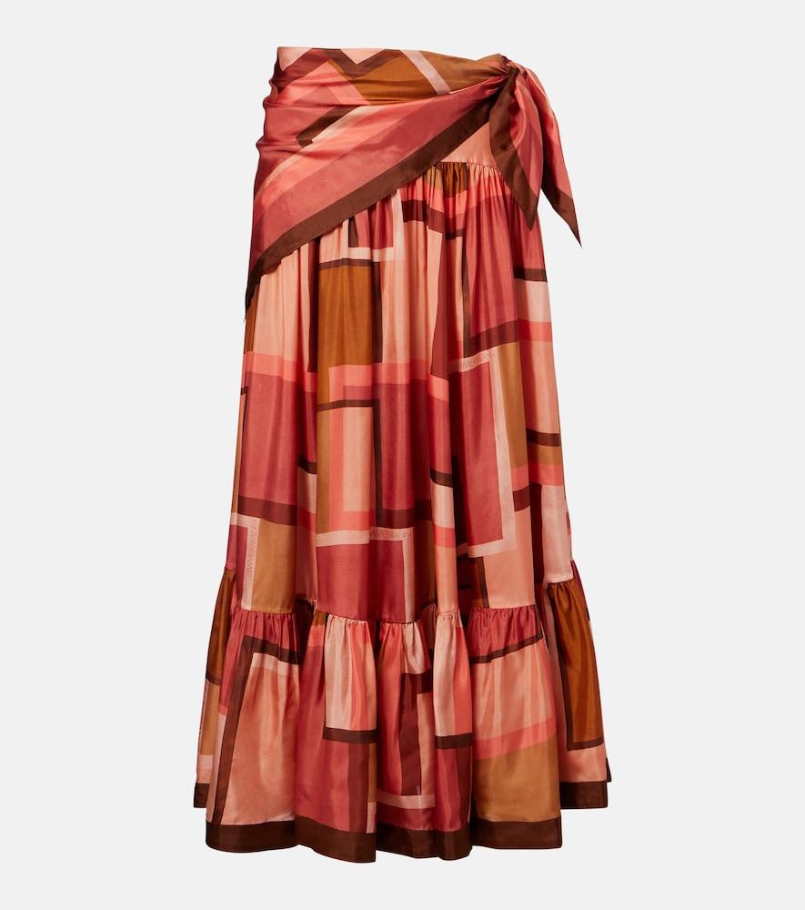 zimmermann como printed silk maxi skirt