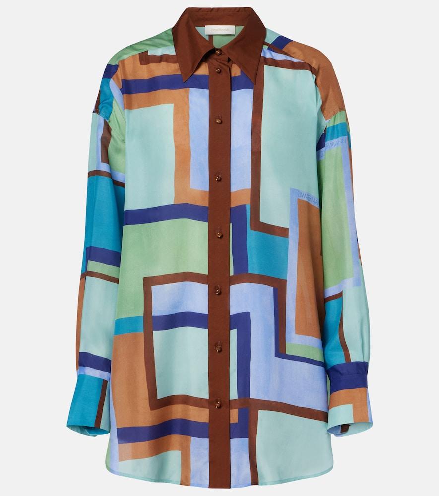 zimmermann como printed silk satin shirt