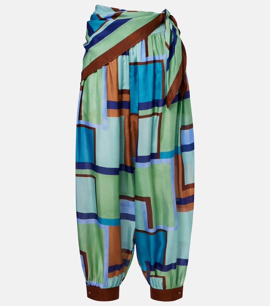 zimmermann como printed silk satin tapered pants