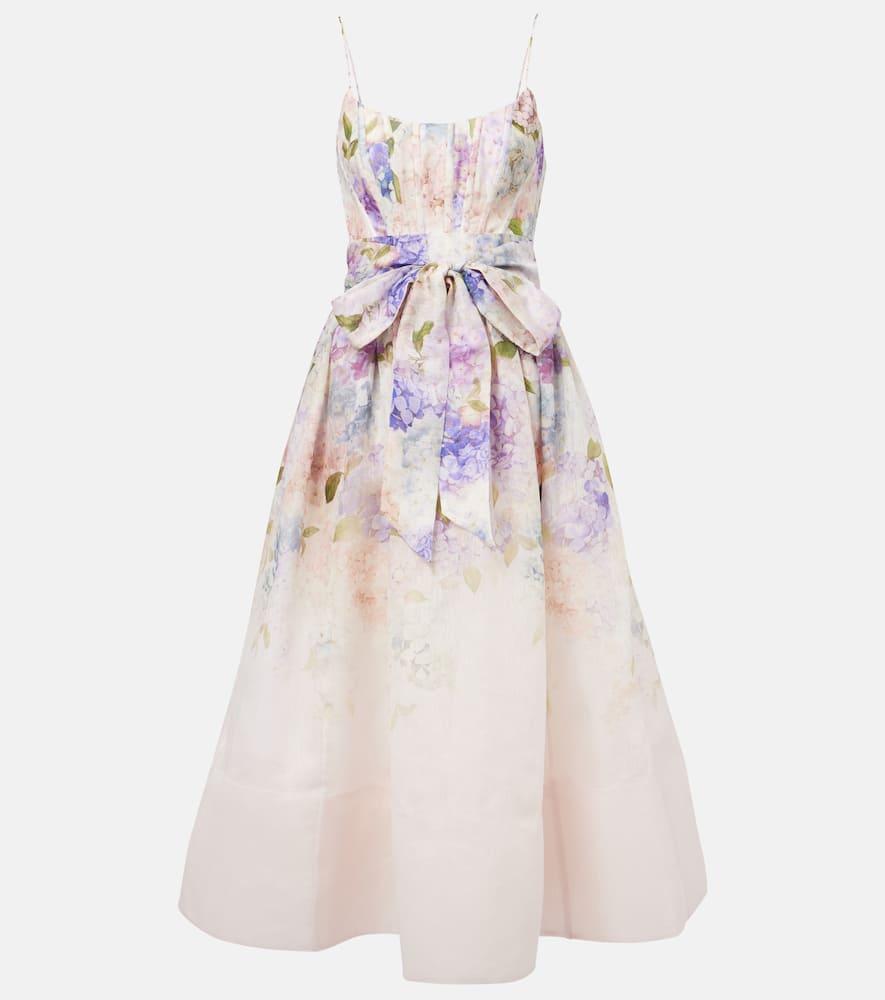 zimmermann dawning floral silk and linen corset dress