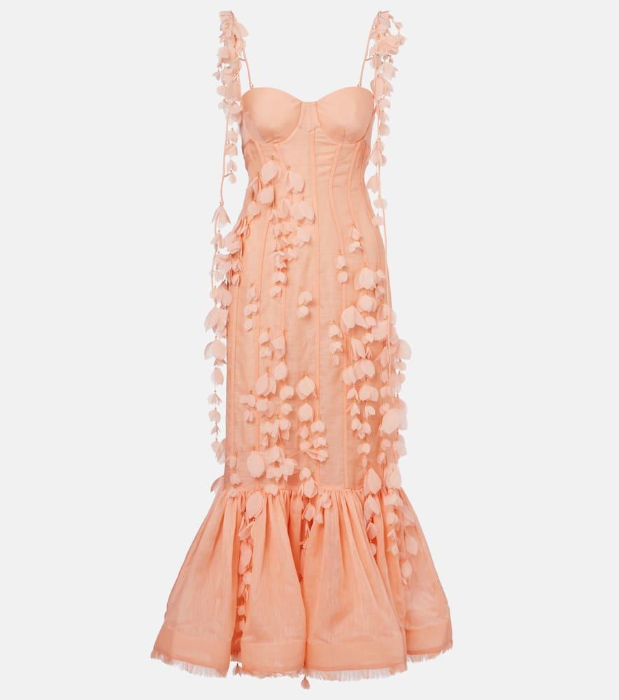zimmermann dawning linen and silk midi dress