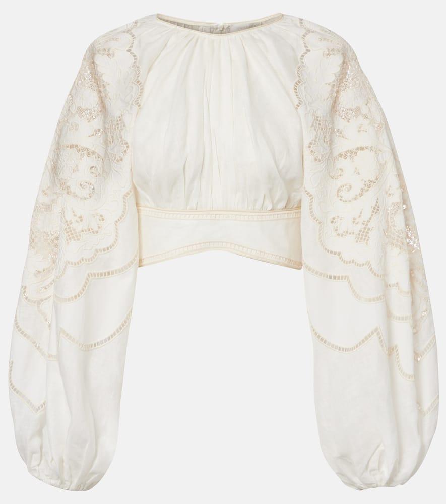 zimmermann daylight embroidered linen crop top