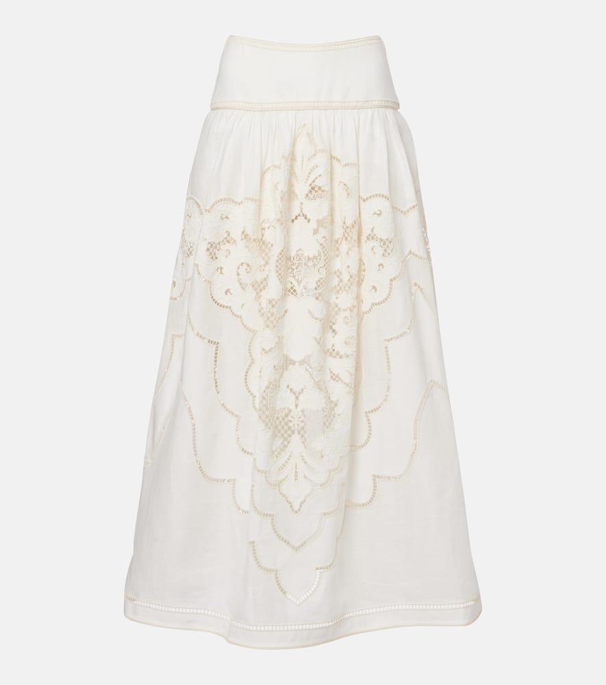 zimmermann daylight embroidered linen maxi skirt