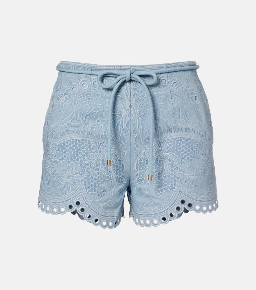 zimmermann daylight floral embroidered cotton shorts
